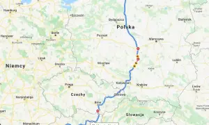 Trasa z Gdyni do Hallstatt w Austrii, pokazująca podróż samochodem przez Polskę, Czechy i Słowację.