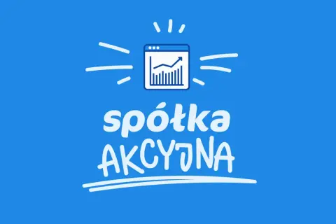 Wykres wzrostu na ekranie komputera. Słowa "spółka akcyjna" pisane ręcznie.