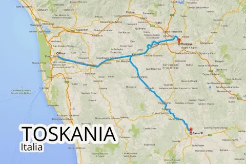 Trasa z lotniska w Toskanii przez Pizę do Florencji i Sieny.