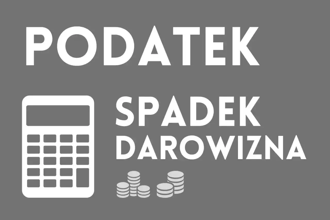 Kalkulator i stosy monet obok napisu "Podatek spadek darowizna". Obliczanie podatku od darowizny mieszkania.