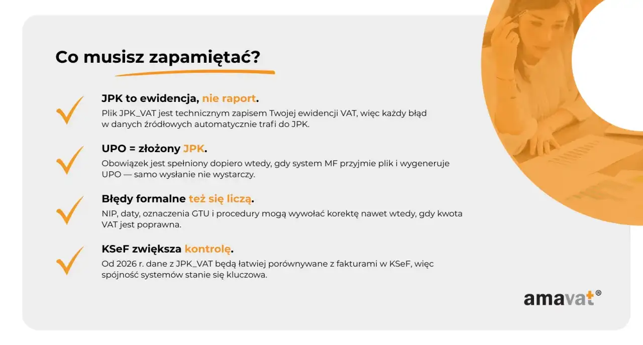 JPK_VAT to ewidencja, nie raport. Błędy formalne też się liczą. KSeF zwiększa kontrolę. Pamiętaj o zwrot vat.