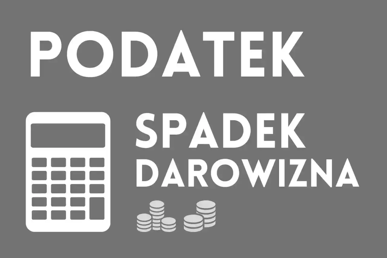 Kalkulator i stosy monet obok napisu "Podatek spadek darowizna". Obliczanie podatku od darowizny mieszkania.
