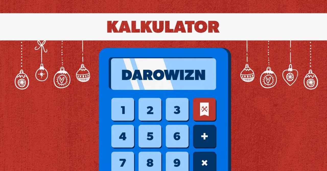 Kalkulator darowizn. Sprawdź, ile wynosi podatek od darowizny, wpisując kwotę na kalkulatorze z świątecznymi ozdobami.