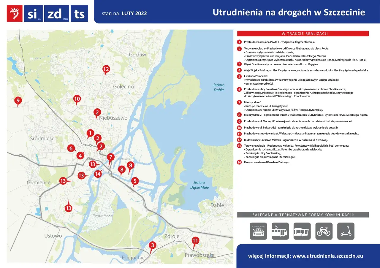 mapa dróg dojazdowych do Szczecina