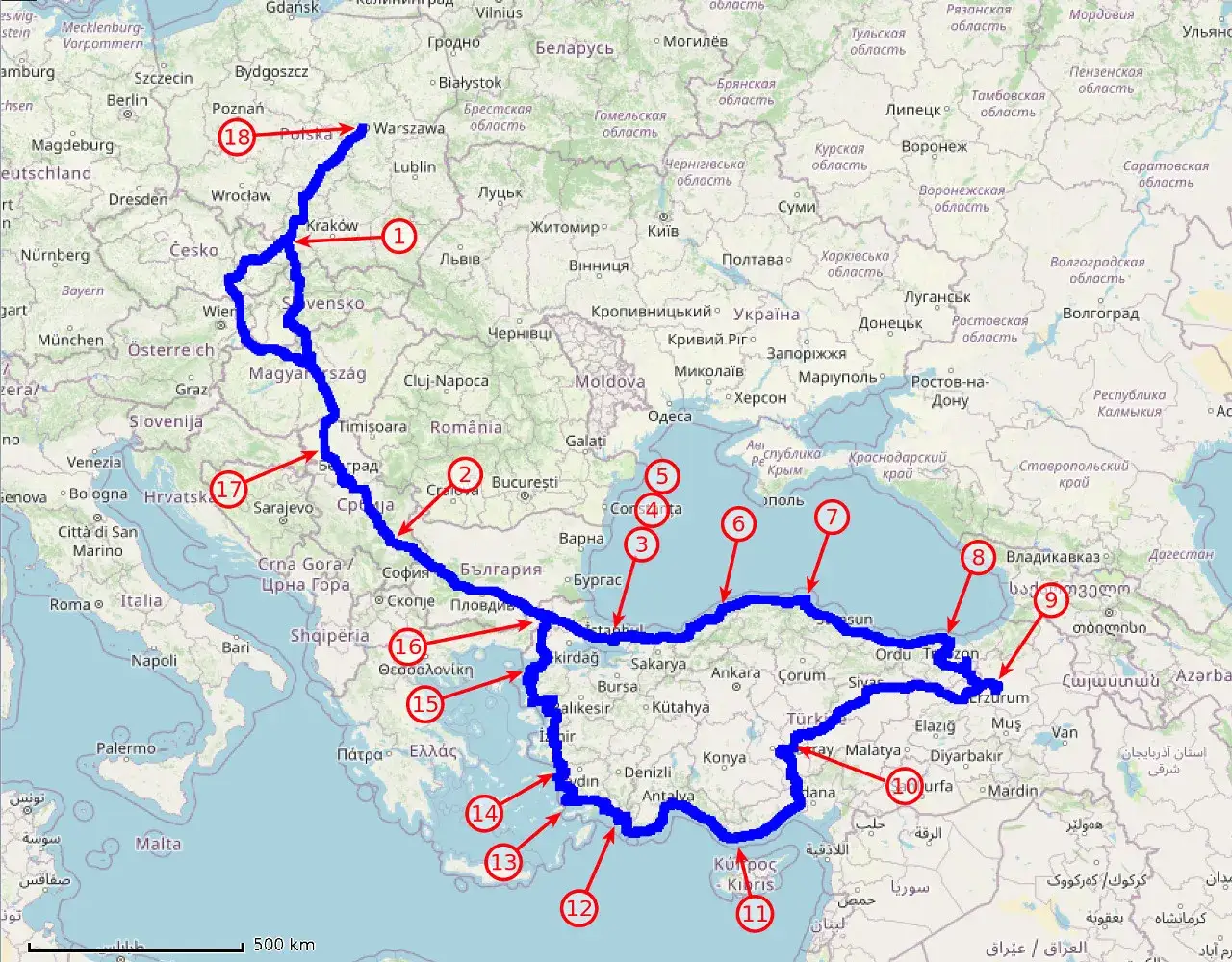 Mapa Polski z zaznaczonymi miastami, w których są hotele Marriott