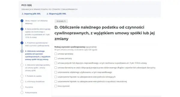 Formularz PCC-3(6) - krok 4 z 9. Obliczanie podatku od czynności cywilnoprawnych. Tu dowiesz się, jak zapłacić PCC-3 przez internet.