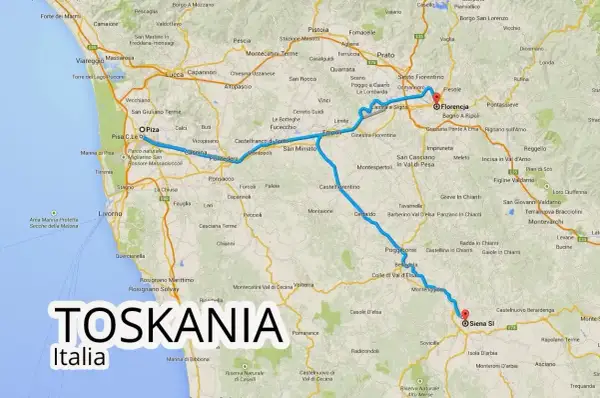 Trasa z lotniska w Toskanii przez Pizę do Florencji i Sieny.